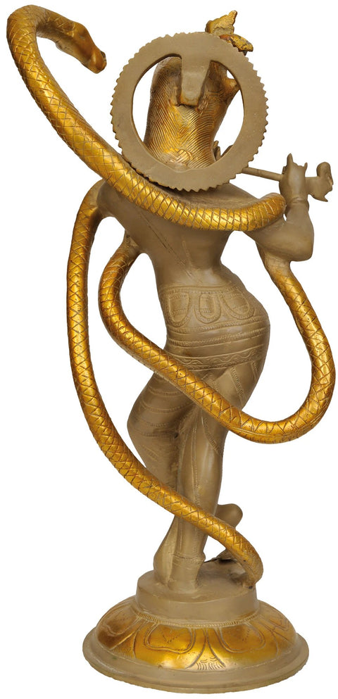 15" Sri Krishna and Kaliya In Brass | Handmade | Made In India