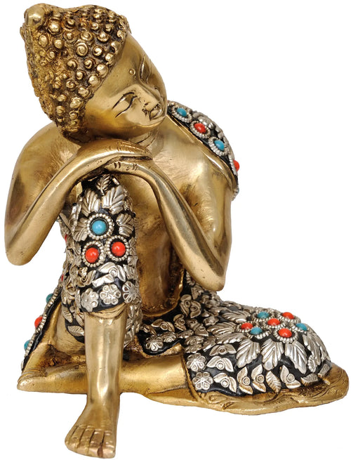 7" Handmade Thinking Buddha Brass Statue Tibetan Buddhist Deity