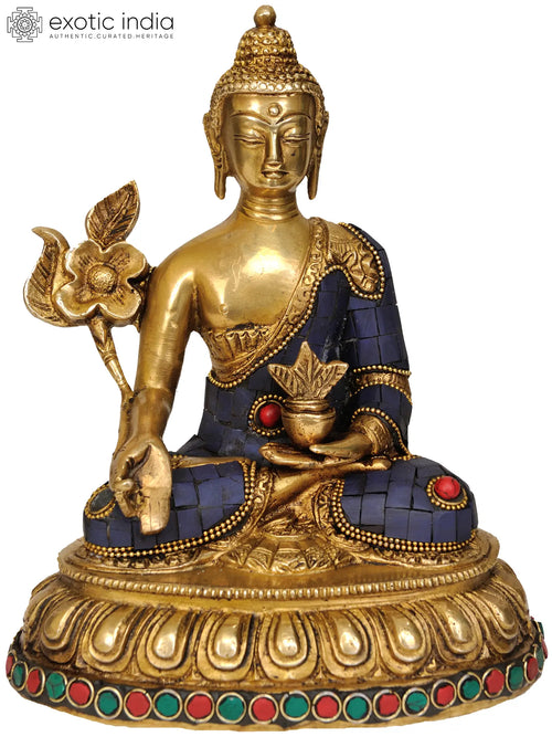 8" Medicine Buddha Handmade Brass Statue for Pooja