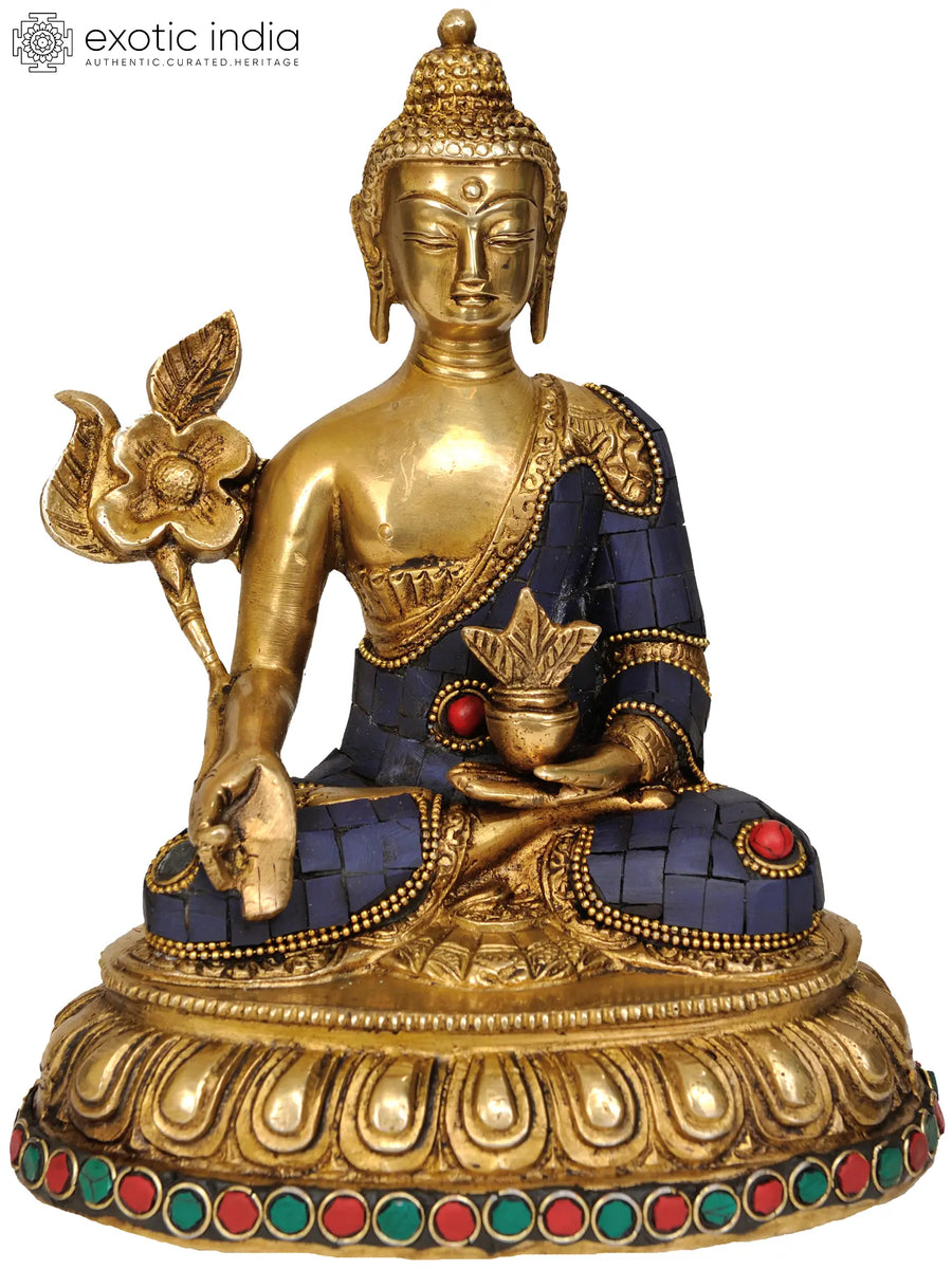 8" Medicine Buddha Handmade Brass Statue for Pooja