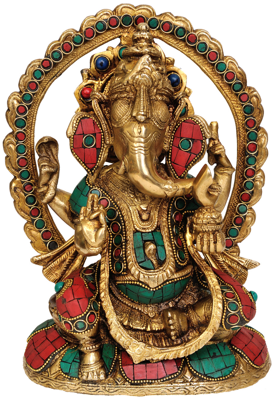 9" Handmade Brass Ganesha Inlay Statue