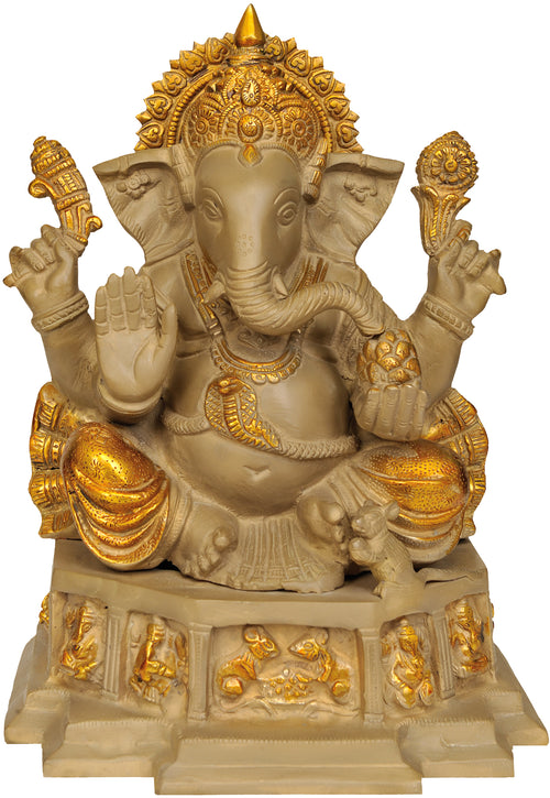 11" Ganesha Handmade Brass Statue for Home Pooja