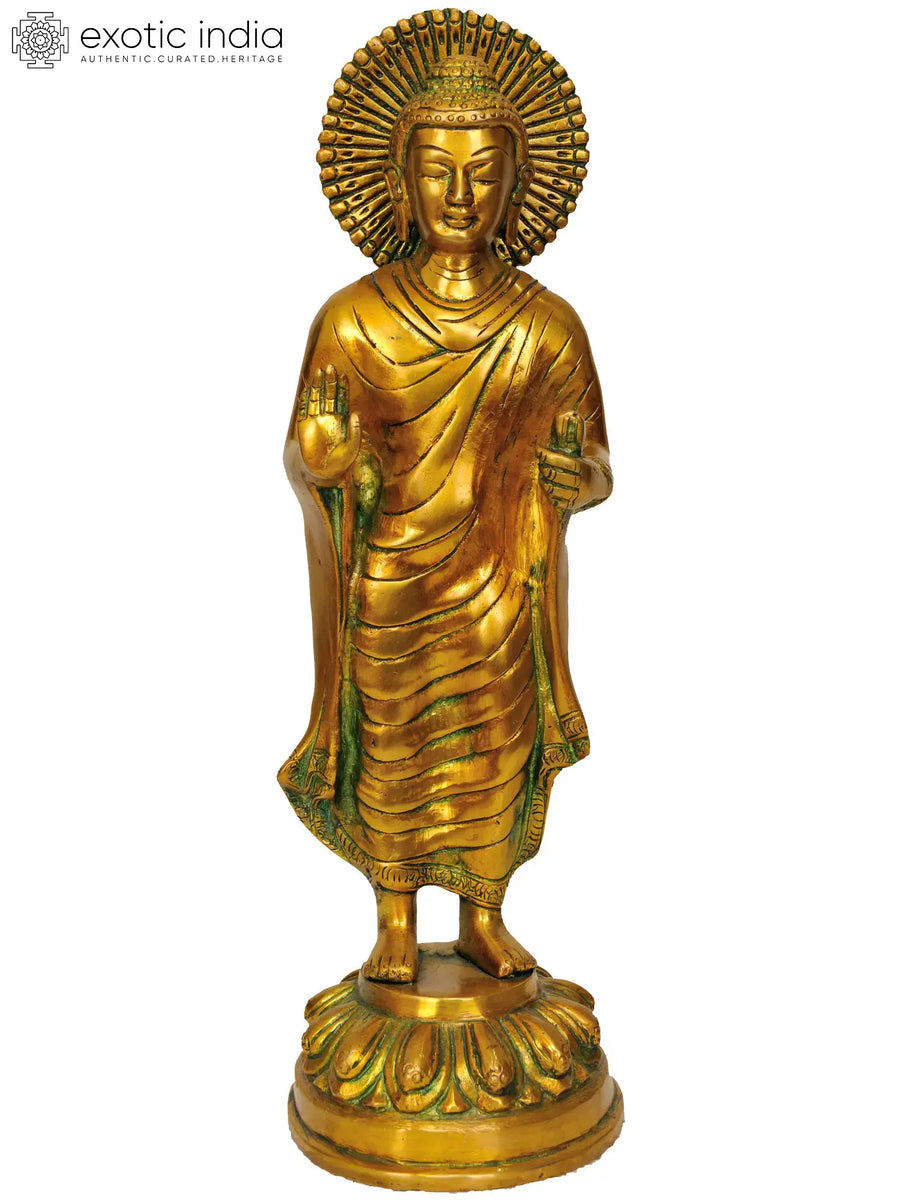 11" Standing Buddha Handmade Brass Statue