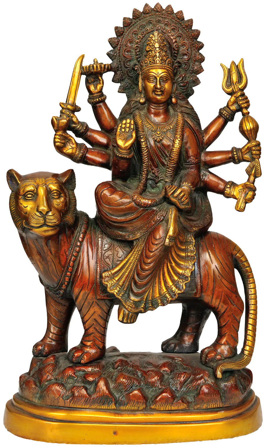 15" Goddess Durga on Lion Brass Statue Handmade