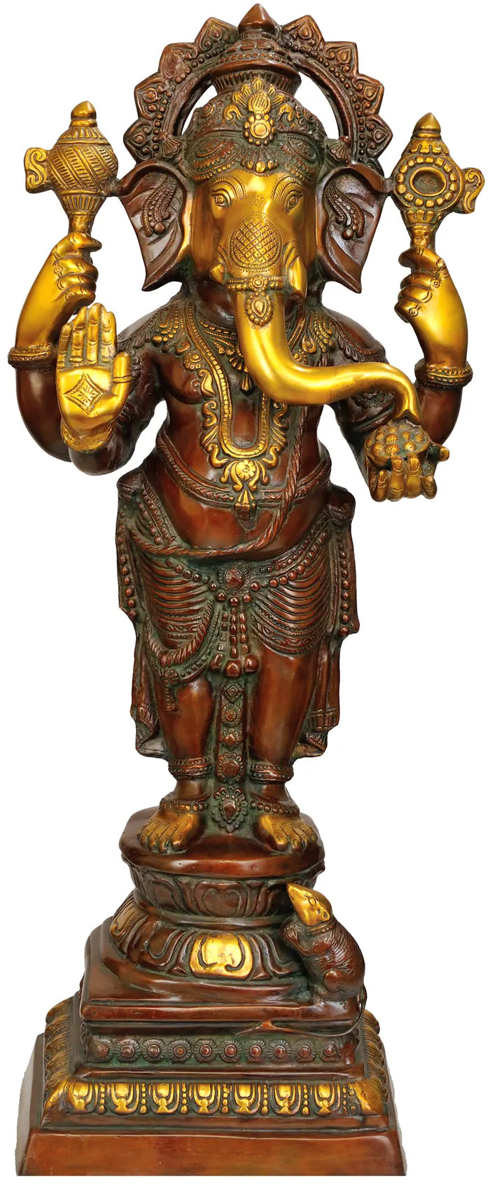 36" Large Size Standing Ganesha In Brass | Handmade | Made In India