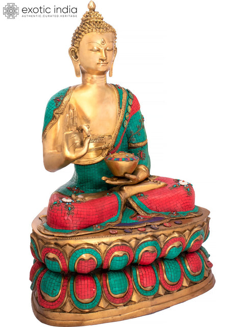 38" Preaching Buddha Inlay Brass Idol | Handmade | Made in India