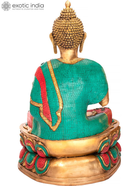 38" Preaching Buddha Inlay Brass Idol | Handmade | Made in India