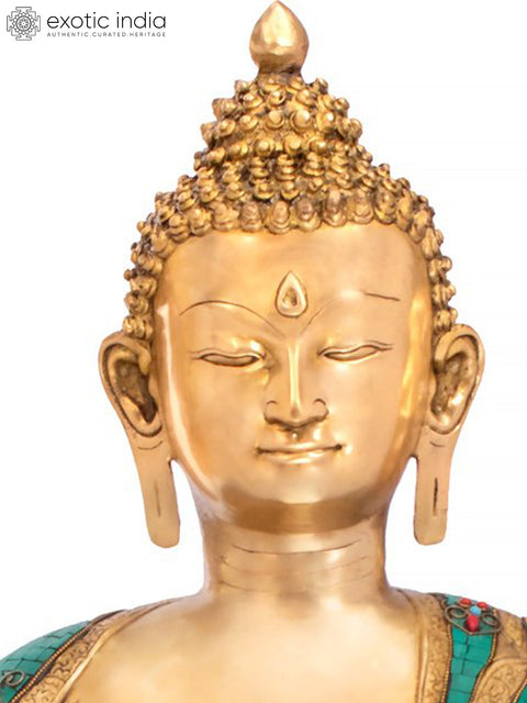 38" Preaching Buddha Inlay Brass Idol | Handmade | Made in India