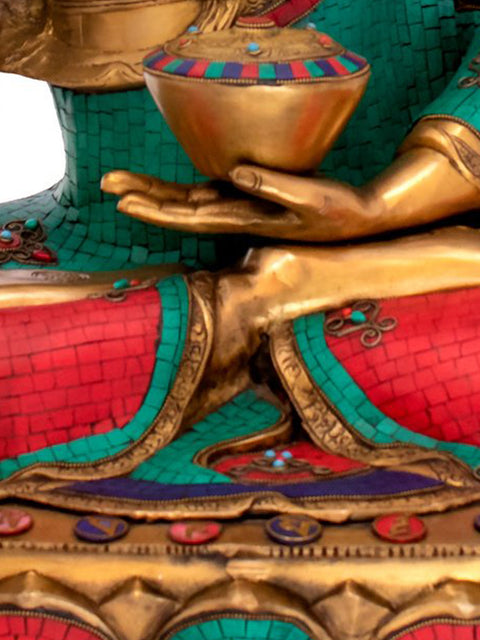 38" Preaching Buddha Inlay Brass Idol | Handmade | Made in India
