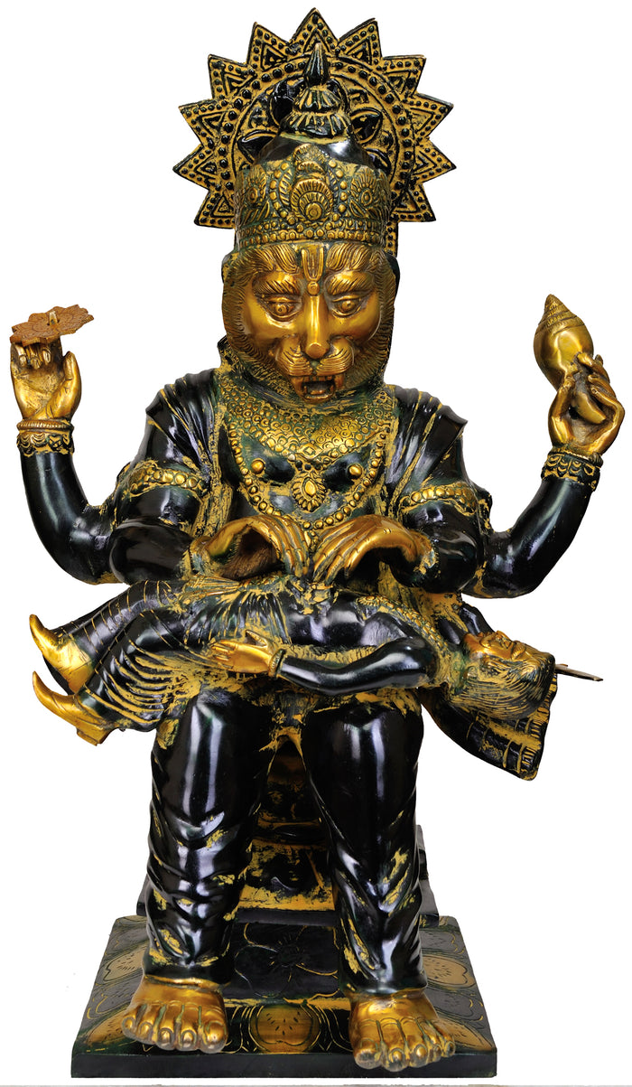 25" Lord Narasimha Handmade Brass Statue for Home Pooja