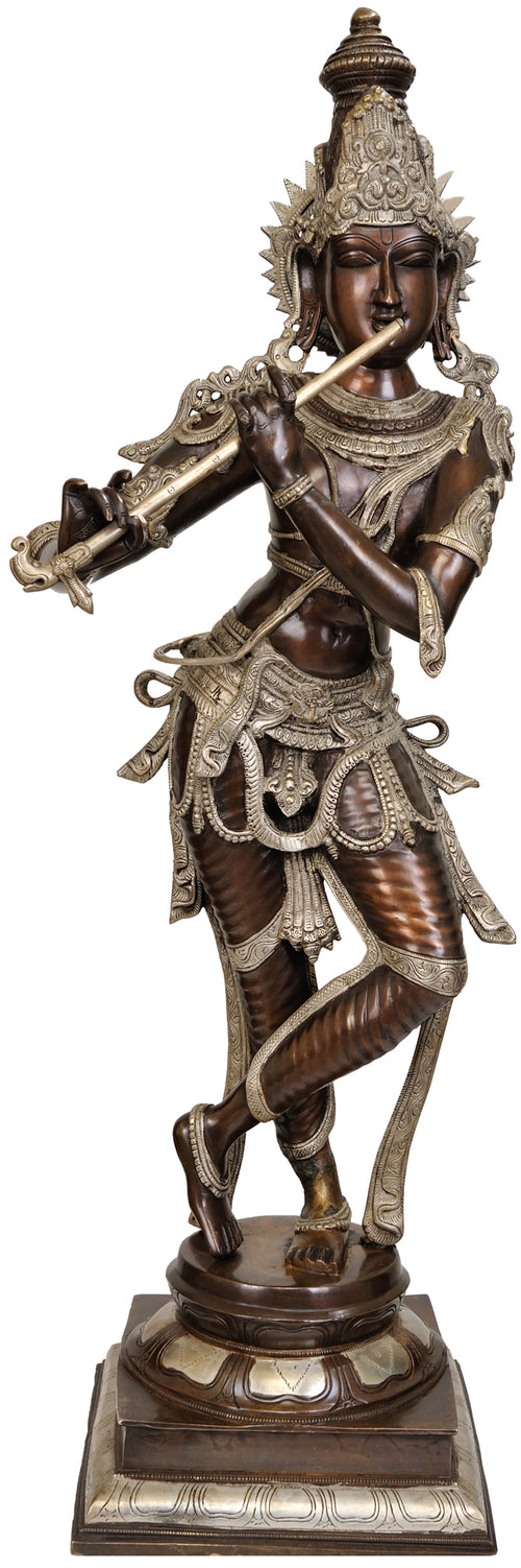 36" Large Krishna Brass Statue Handmade Home Decor