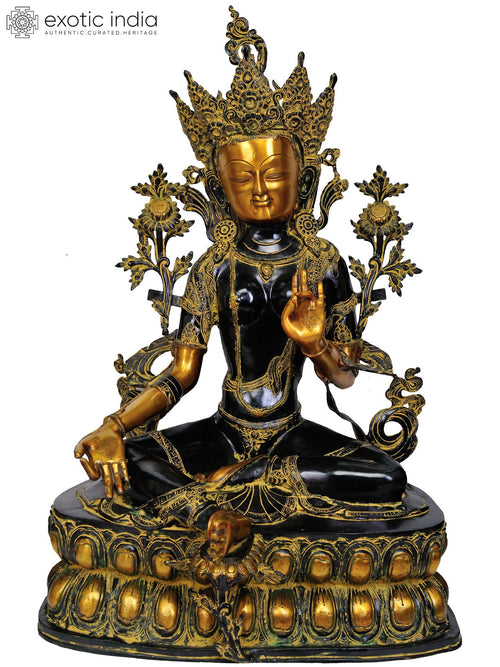 34" Large Tibetan Buddhist Green Tara Brass Statue Handmade