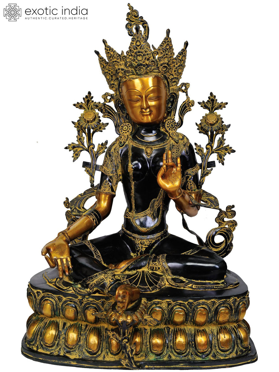 34" Large Tibetan Buddhist Green Tara Brass Statue Handmade