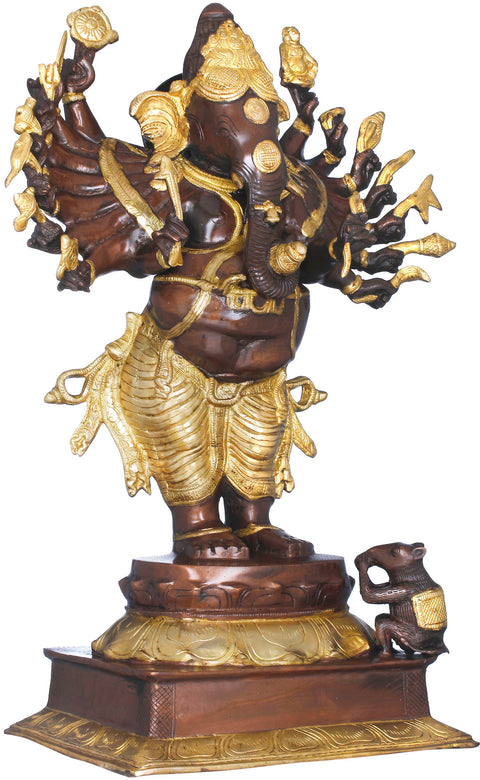 23" Sixteen Armed Ganesha In Brass | Handmade | Made In India