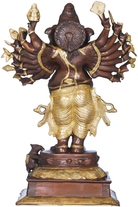 23" Sixteen Armed Ganesha In Brass | Handmade | Made In India