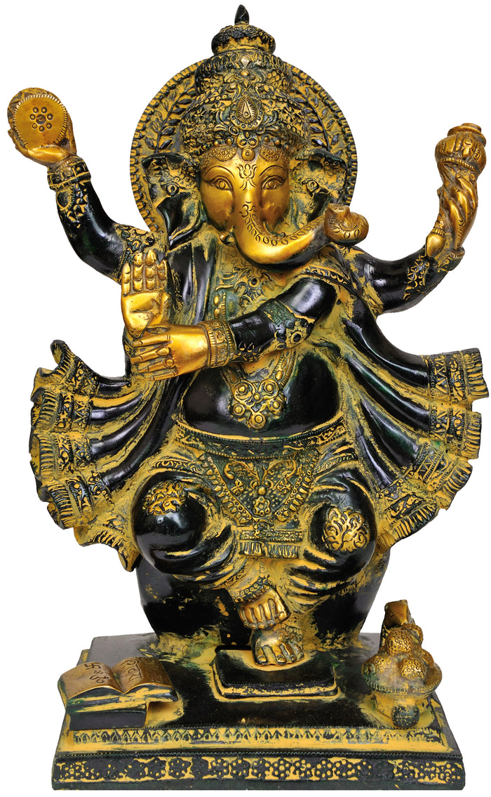 12" Handmade Dancing Ganesha Brass Statue