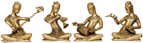 7" Handmade Brass Musician Statue Set