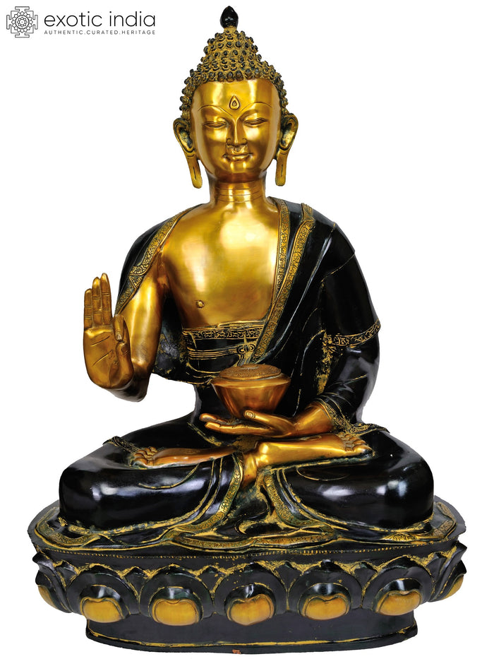 36" Large Size Blessing Buddha In Brass | Handmade | Made In India