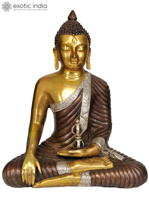 14" Brass Lord Buddha Idol with Dorje Handmade