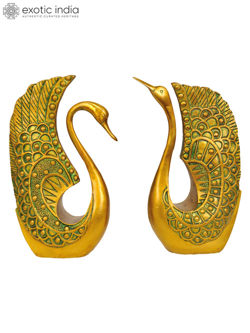 10" Handmade Brass Ducks Pair Statue