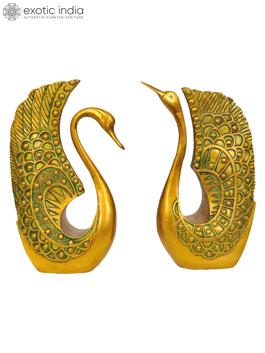 10" Handmade Brass Ducks Pair Statue
