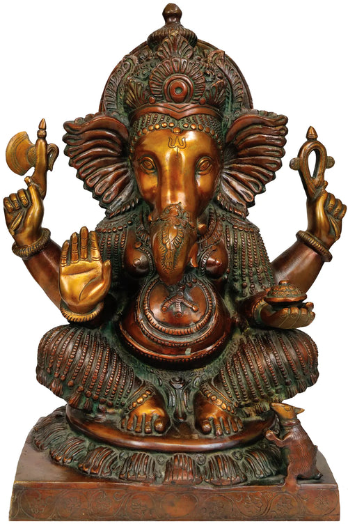 18" Four Armed Ganesha Brass Statue Handmade