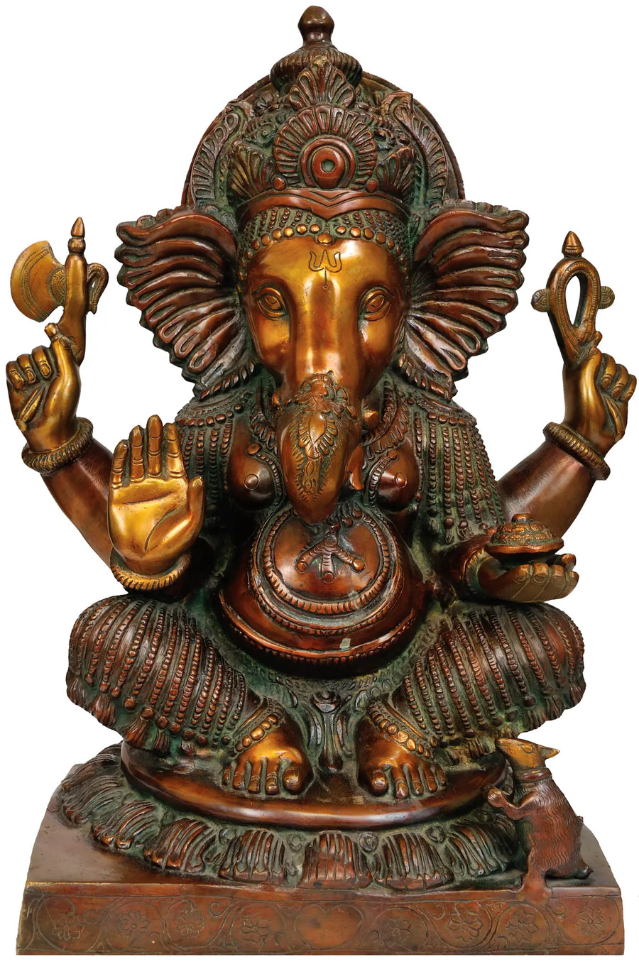 18" Four Armed Ganesha Brass Statue Handmade