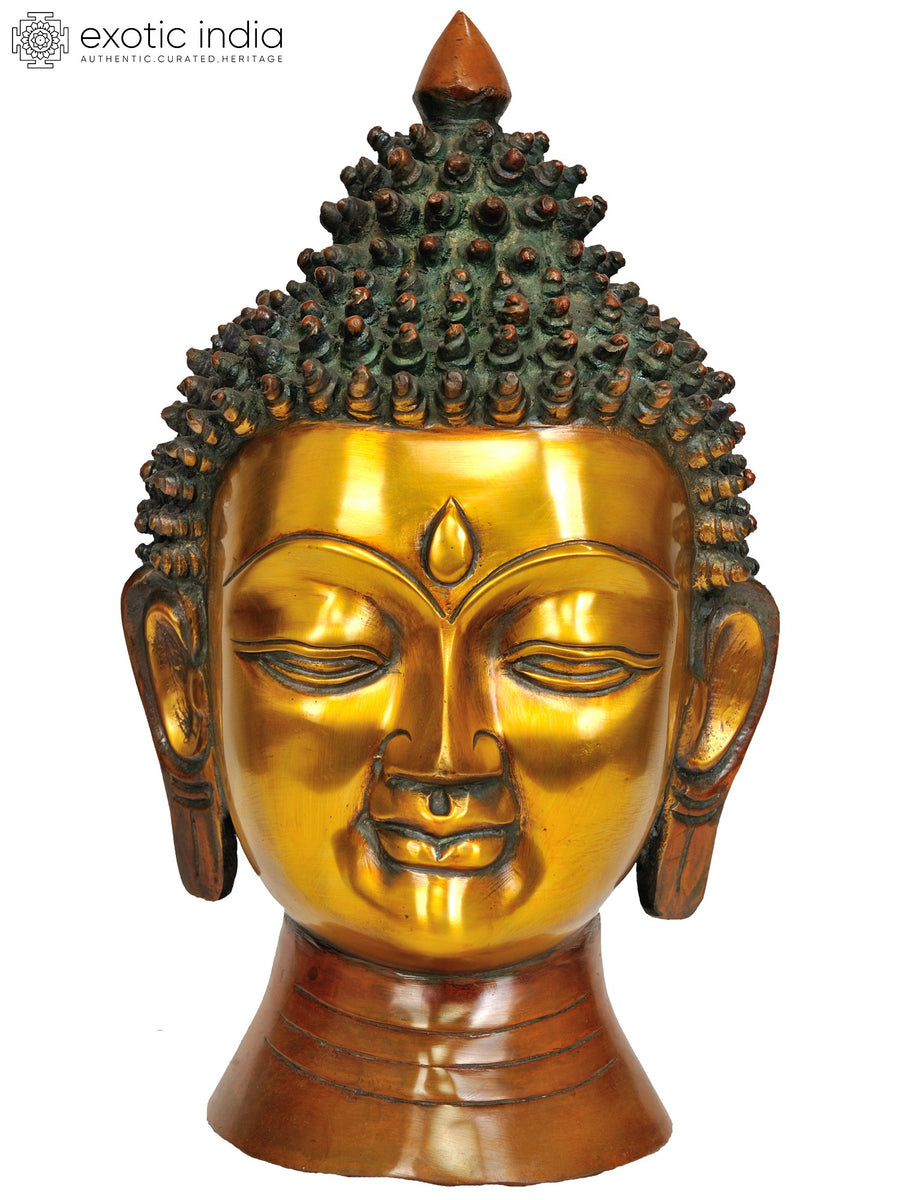 12" Lord Buddha Head Brass Statue Handmade