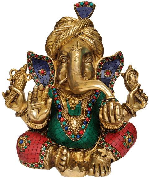 14" Ganesha with Turban In Brass | Handmade | Made In India