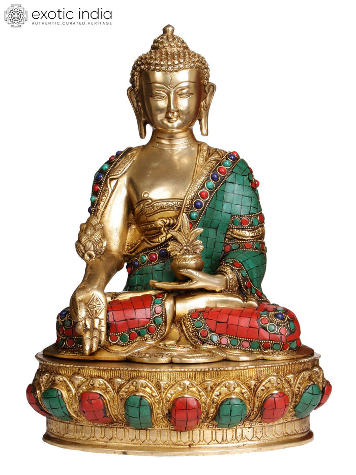 15" Medicine Buddha Handmade Brass Statue for Home Pooja