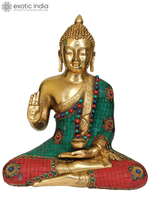 14" Handmade Blessing Buddha Brass Statue