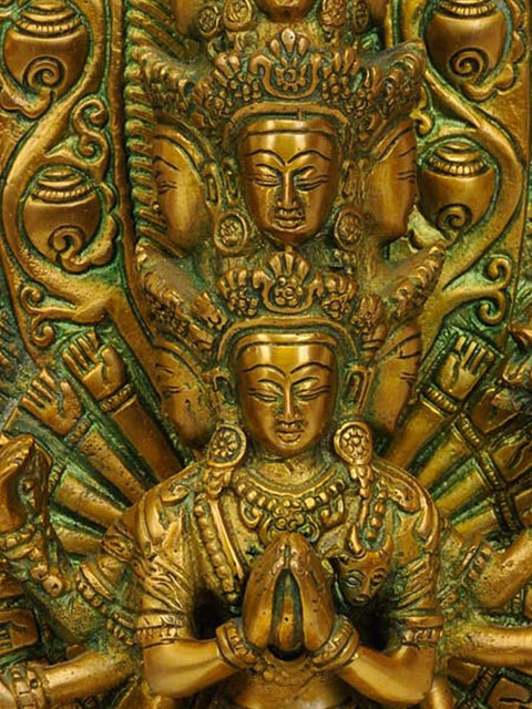 15" Eleven Headed Thousand-Armed Avalokiteshvara Brass Sculpture | Handmade | Made in India
