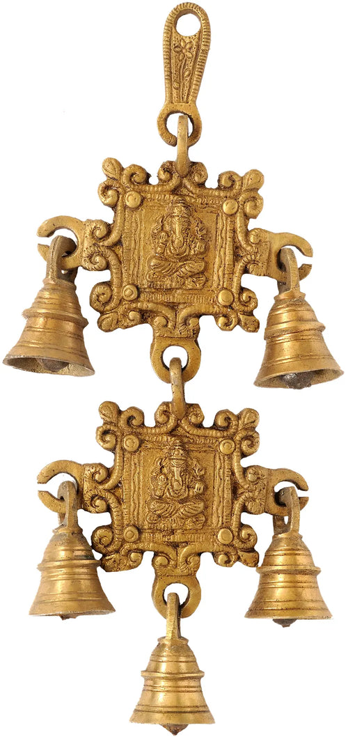 10" Handmade Brass Ganesha Wall Hanging Bells