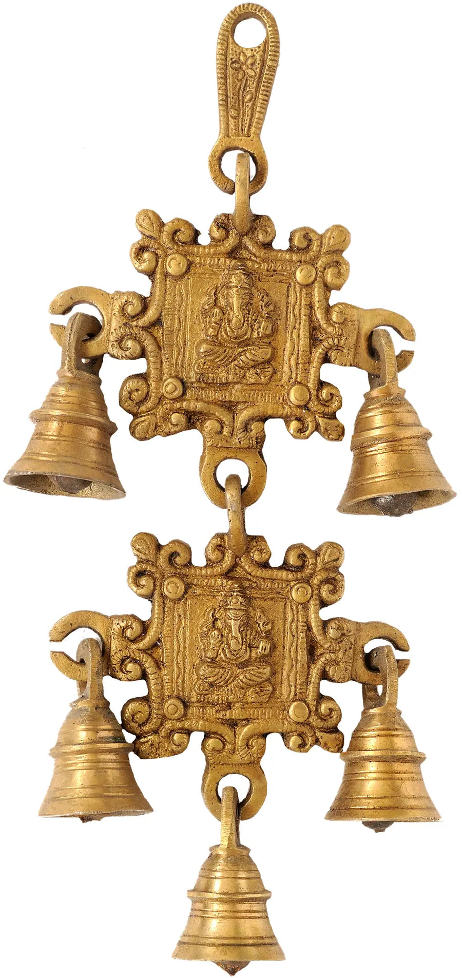10" Handmade Brass Ganesha Wall Hanging Bells
