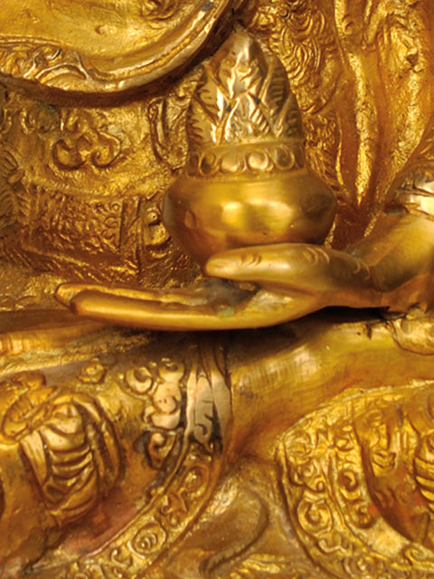 13" Tibetan Buddhist Deity Medicine Buddha and Beautiful Carved Robe In Brass | Handmade | Made In India