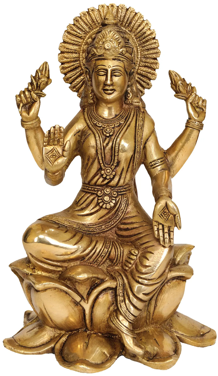10" Handmade Goddess Lakshmi Brass Statue for Pooja