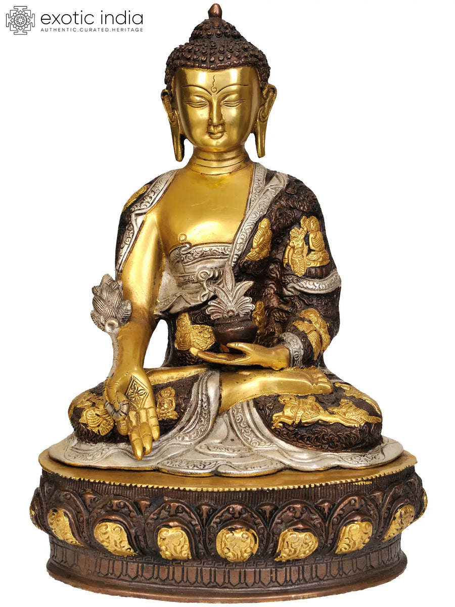 14" Handmade Medicine Buddha Brass Statue Tibetan Buddhist Deity