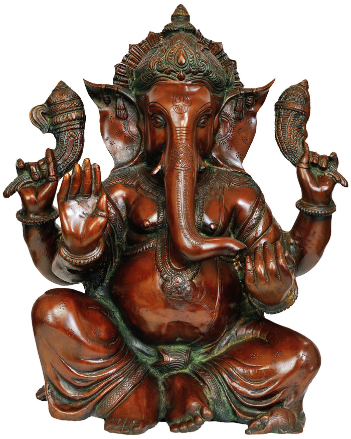 18" Four Armed Ganesha Brass Statue Handmade
