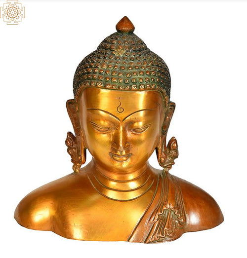 6" Handmade Buddha Brass Bust Statue
