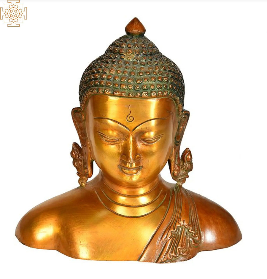 6" Handmade Buddha Brass Bust Statue