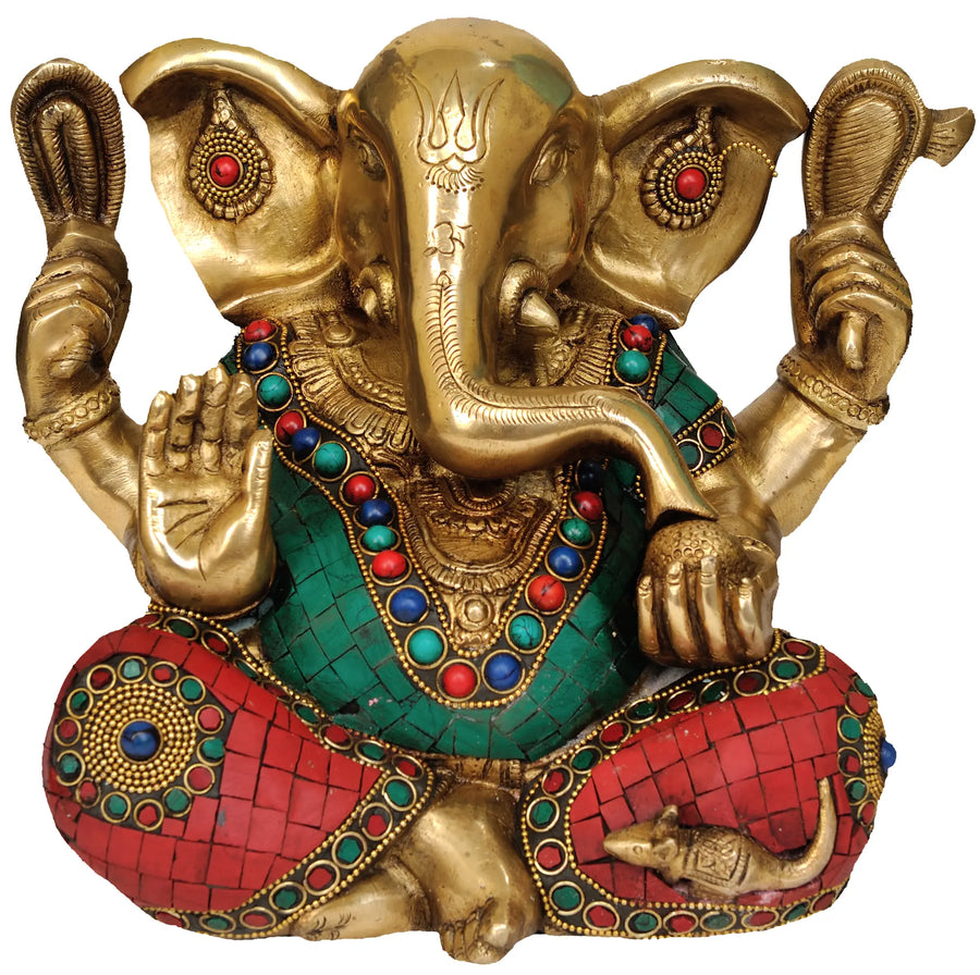 8" Lord Ganesha Large Ears Handmade Brass Statue