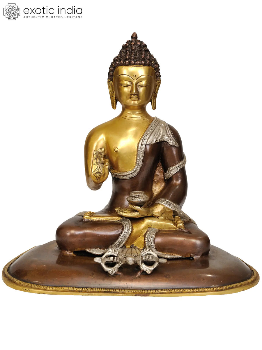 11" Handmade Tibetan Buddhist Preaching Buddha Brass Statue with Dorje