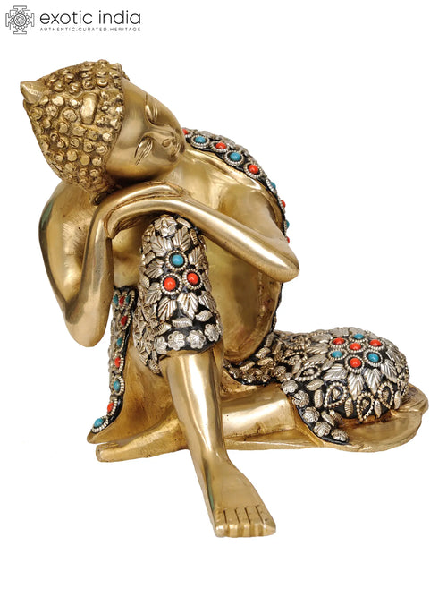7" Thinking Buddha Handmade Brass Statue for Home Decor