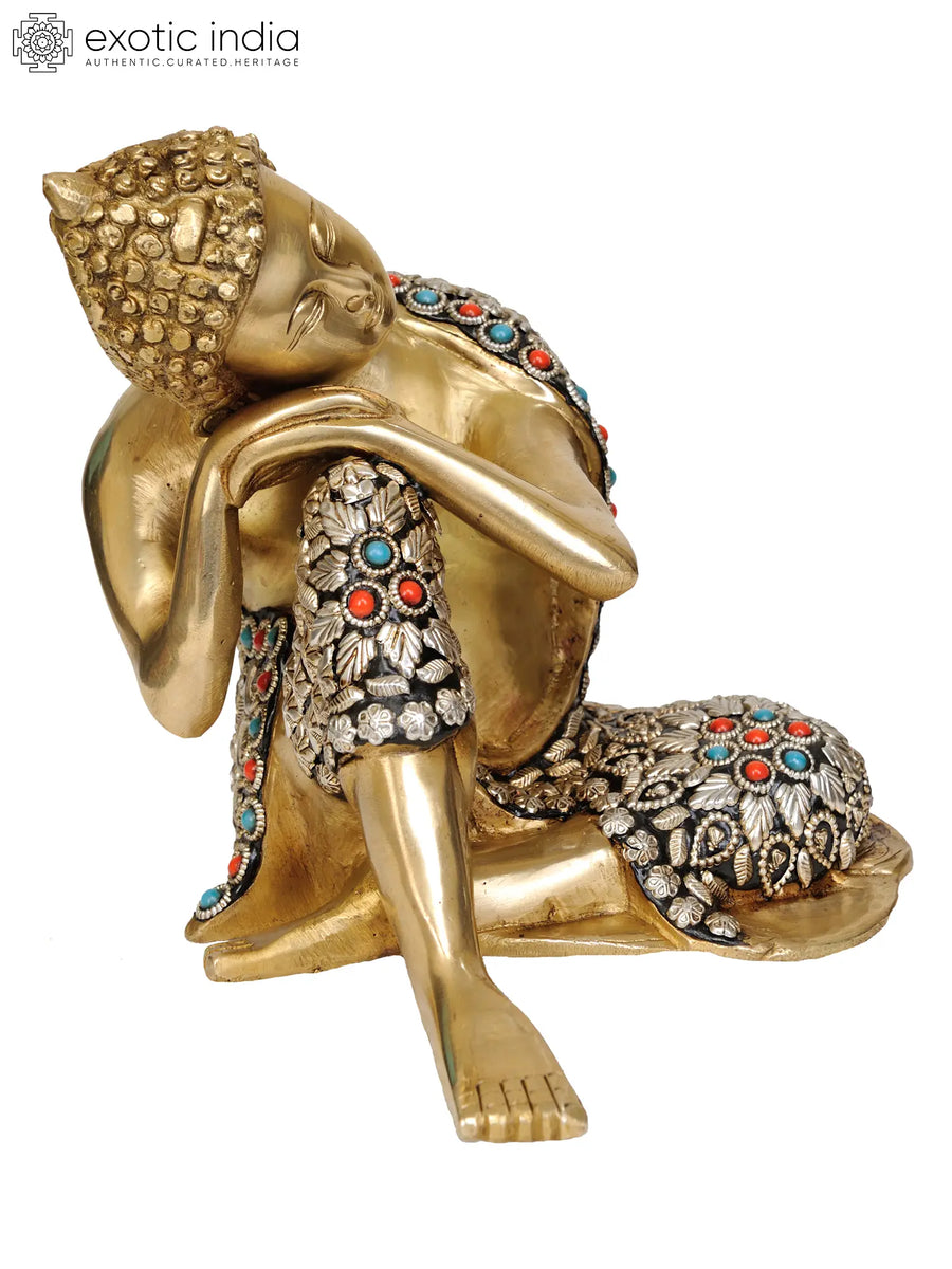 7" Thinking Buddha Handmade Brass Statue for Home Decor