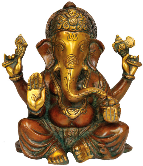 7" Bhagawan Ganesha Sculpture in Brass | Handmade | Made in India