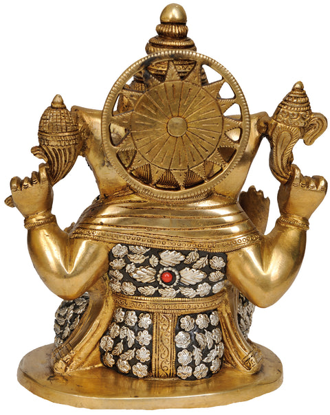 8" Inlay Ganesha Brass Sculpture | Handmade | Made in India