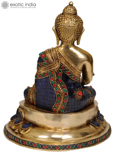 13" Lapis Buddha of Healing Idol in Brass | Handmade Buddhist Deity Statues | Made in India