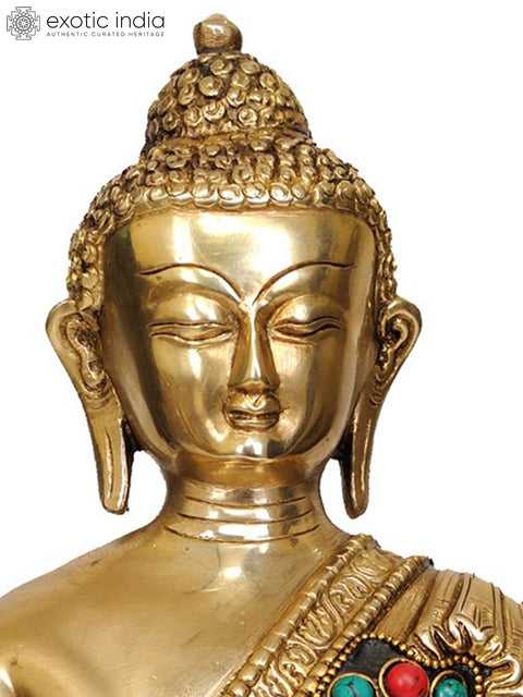 13" Lapis Buddha of Healing Idol in Brass | Handmade Buddhist Deity Statues | Made in India