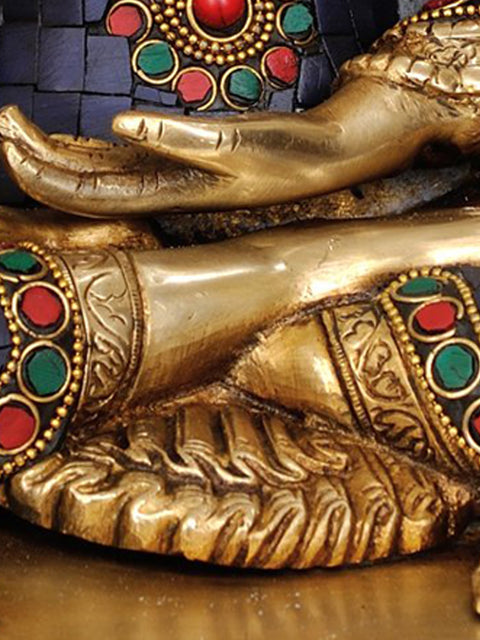 13" Lapis Buddha of Healing Idol in Brass | Handmade Buddhist Deity Statues | Made in India