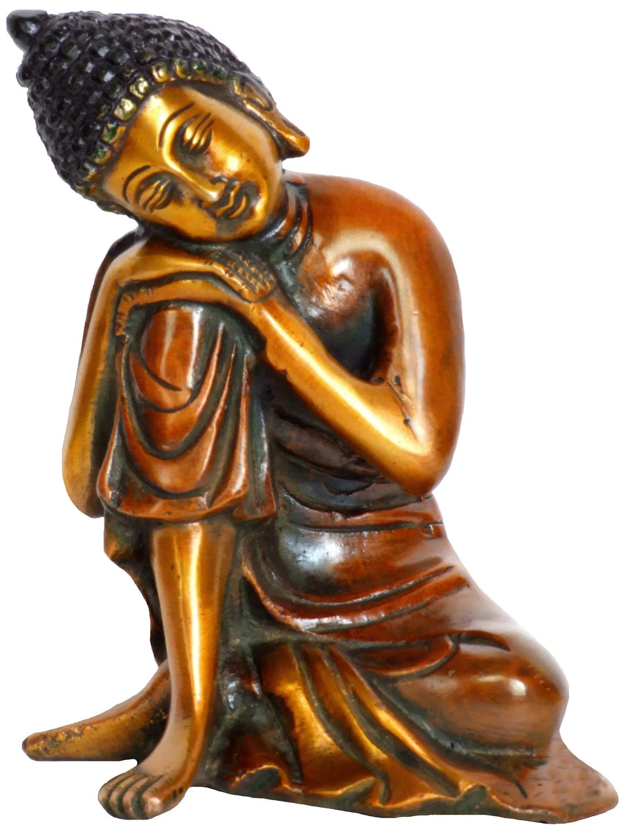 6" Thinking Buddha Handmade Brass Statue for Meditation
